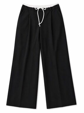 Zara Wide Leg Pants black dbl waistband white satin and black size M 28